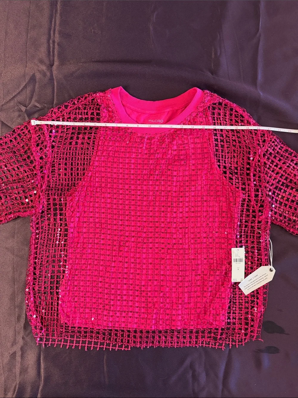 NWT Anthropologie Pilcro Long-Sleeve Sequin Shine Top - Magenta Pink